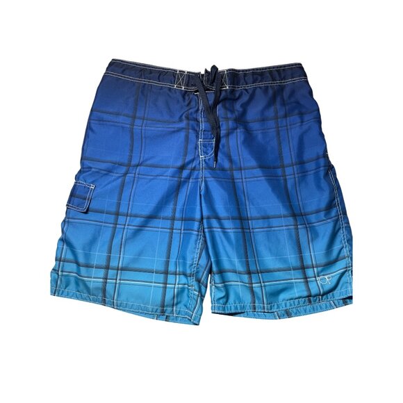 Op Men's Blue Plaid Swim Trunks XL (40-42 W) Swim Shorts - Picture 1 of 15
